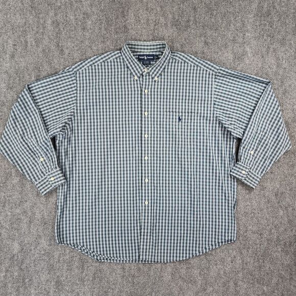 Ralph Lauren Shirt Mens XL Plaid BIG SHIRT Long Sleeve Button Vintage Hong Kong - Picture 1 of 16
